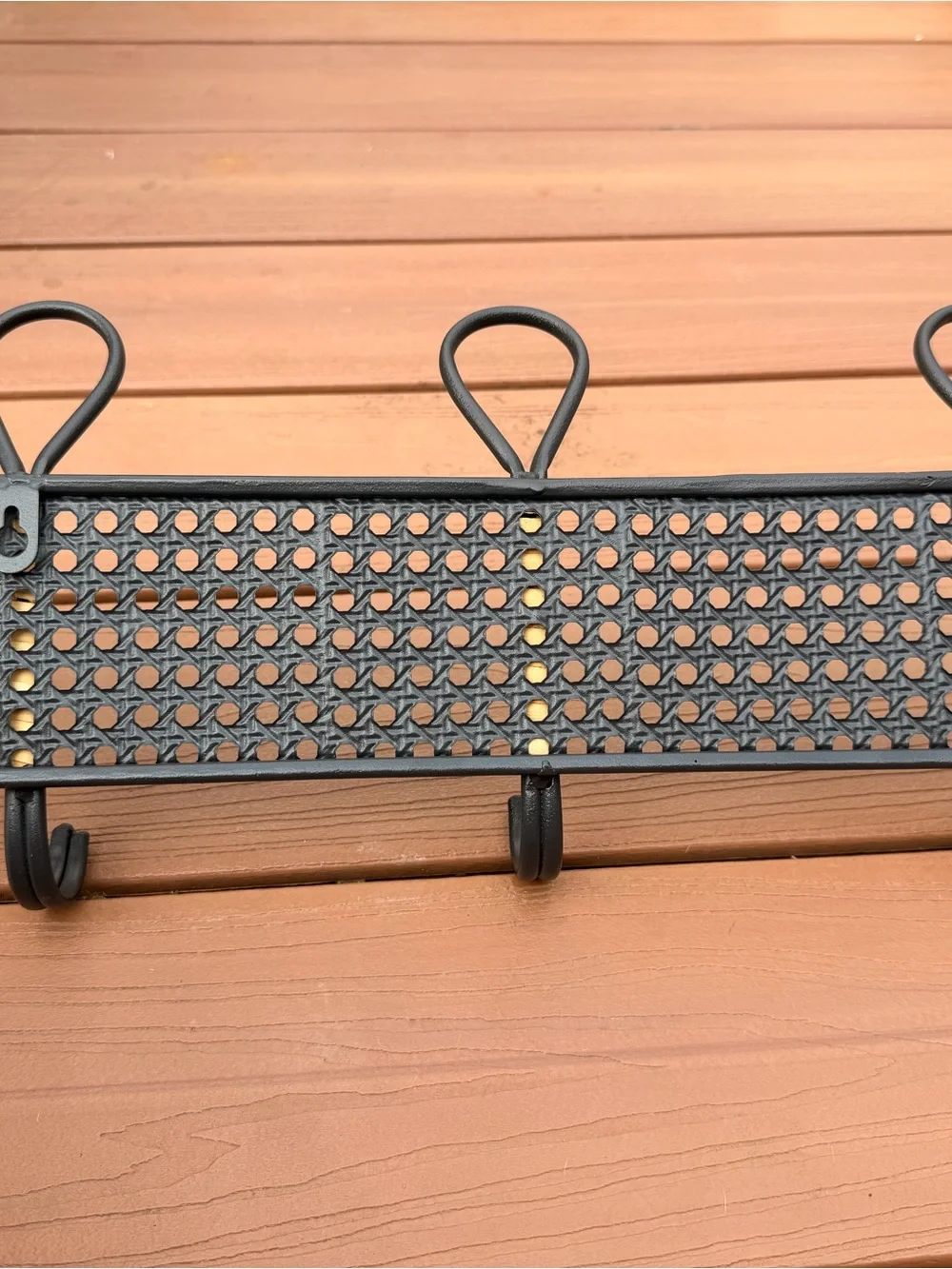 Woven Metal Wall Hook Rack with Tan Accent - Black